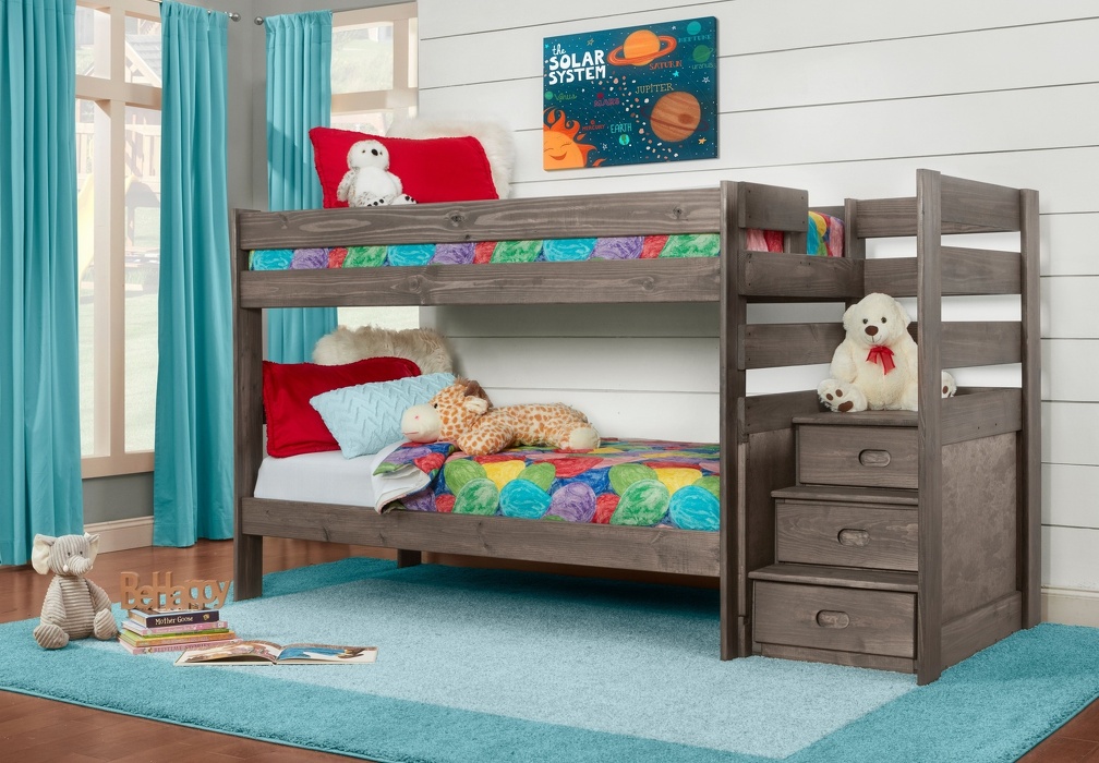 2087 Driftwood Twin/ Twin Stair Bed